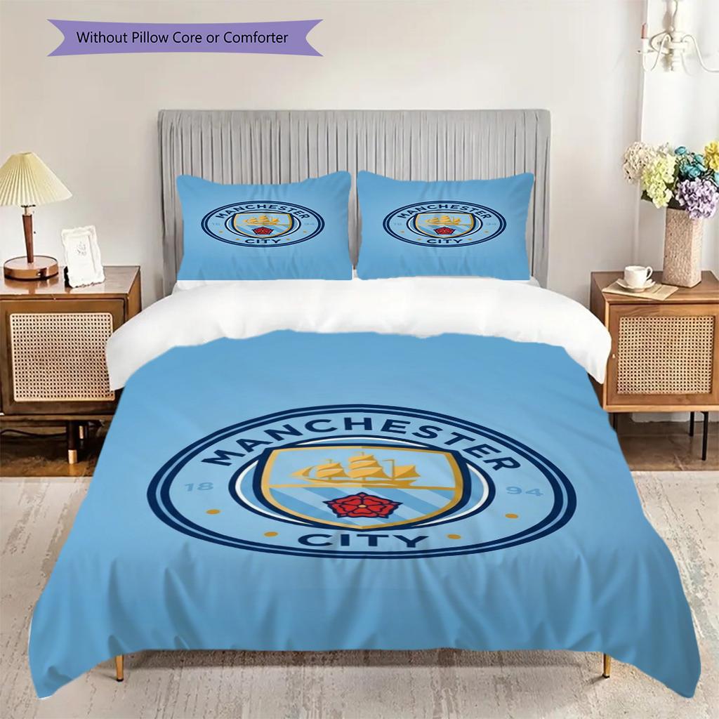 Manchester City Football Club emblem. Bedding (1 * duvet cover + 2 * pillowcase, without core) 2DFlat Duvet cover and pillowcase Soft and comfortable