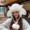 Милая плюшевая шапка женская зимняя для защиты от холода на улице, теплая защита ушей, рожки, подчеркивающие лицо, маленькая шапка-пуловер