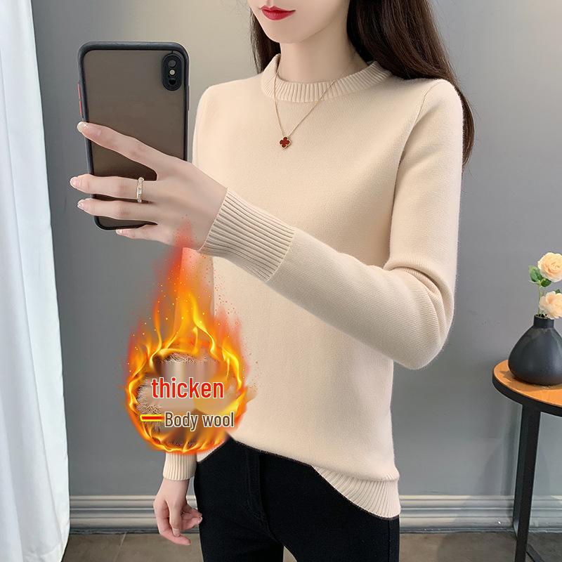 Women's Plus Size Velvet High Neck Knitwear: Slim Fit Autumn/Winter Warm Base Layer Sweater