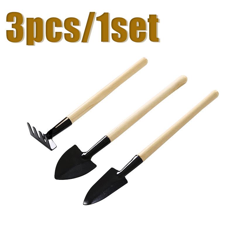 3Pcs/Set Mini Gardening Tools Set | Portable Shovel & Rake Kit with Wooden Handles for Indoor Planting, Soil Loosening