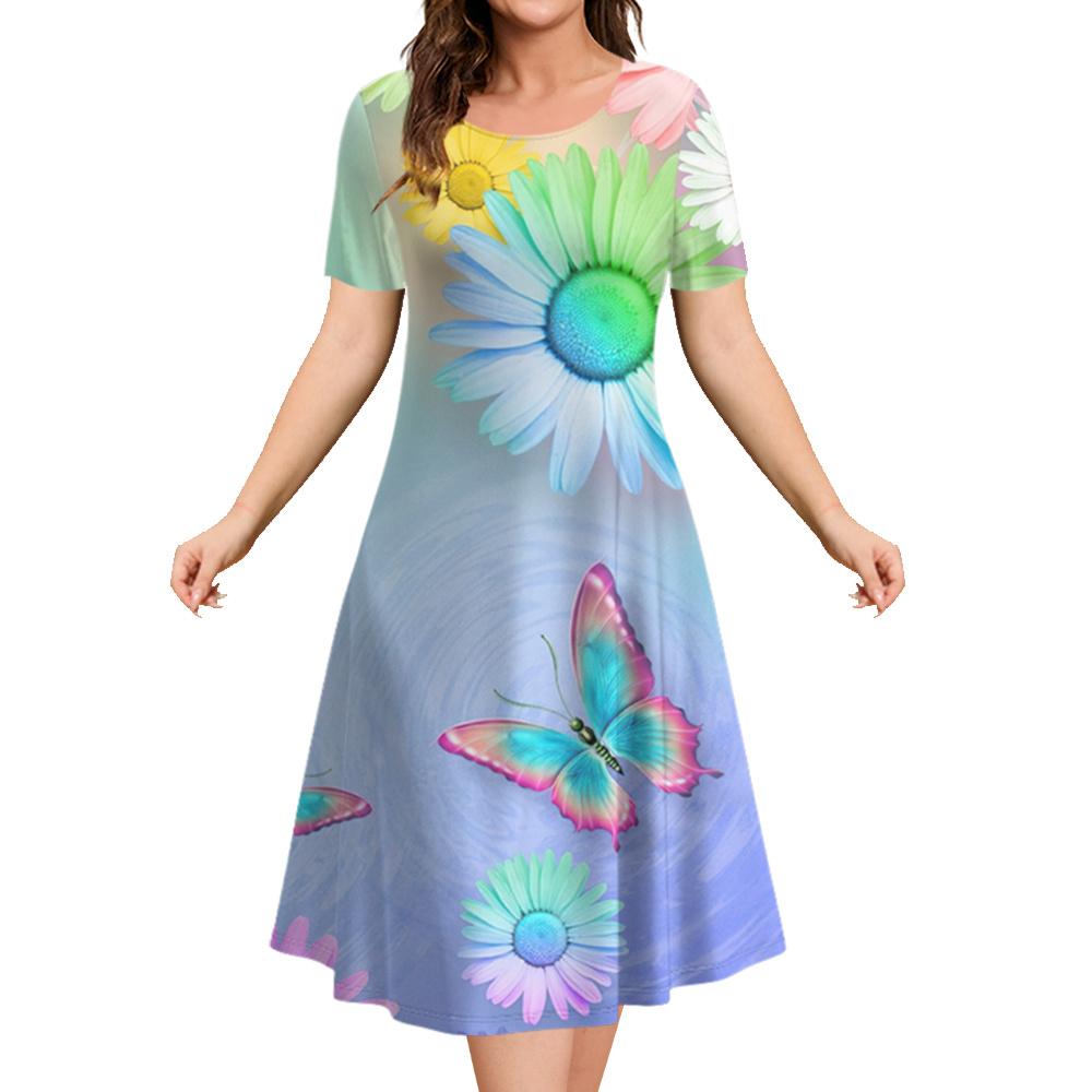 Summer Butterfly Print Women's Dresses Female Plus Size Long Dresses Elegant Dresses For Women's Clothing