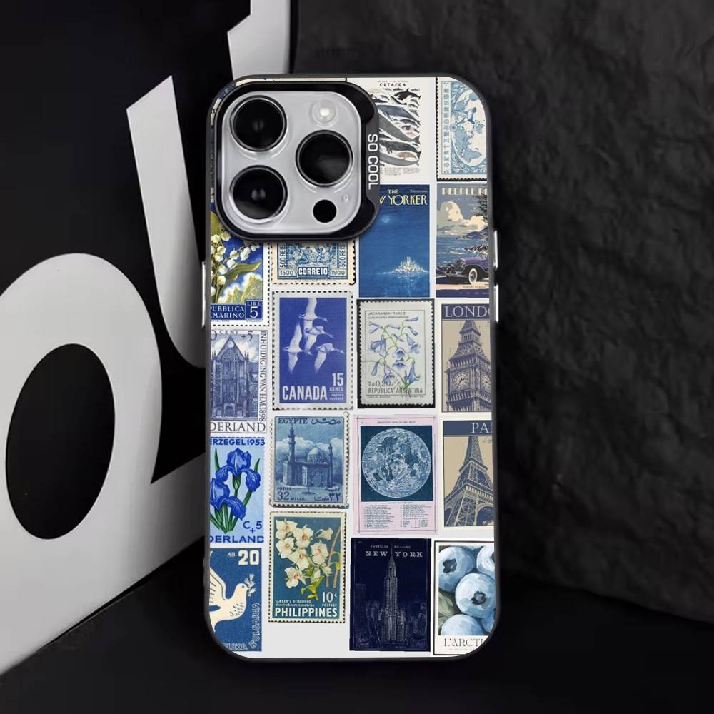 Ретро Штамп Чехол для телефона для iPhone 17,16,15,14,13,12,11 Plus,Pro Max,XS,Цветной Посеребренный Внутренний Чехол
