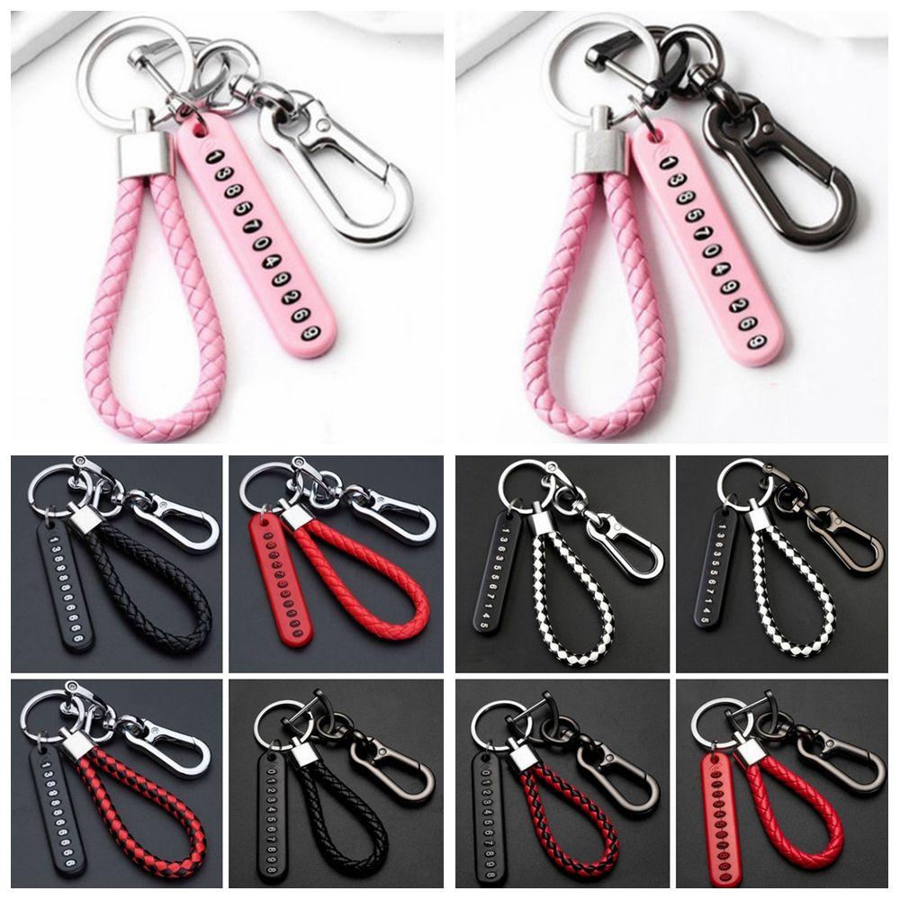 Fashion Weave Bag Pendant Auto Key Chain Leather Phone Number Plate Keyring Anti-lost Car Keychain