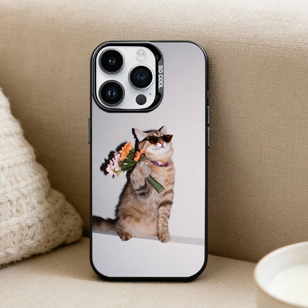 Крутой милый кот Чехол для телефона Для iPhone17, 16,15,14,13,12 Pro Max Черный Конфетный Матовый Ударопрочный Чехол