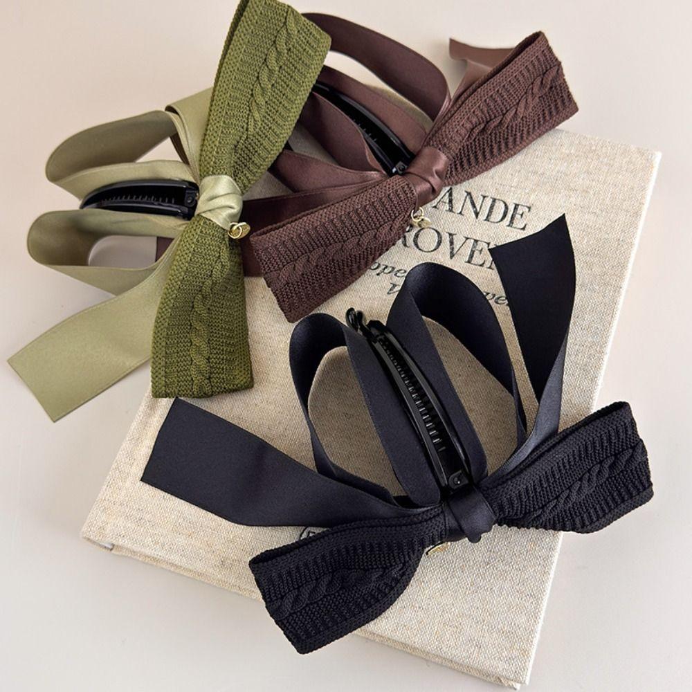 Non-Slip Knitted Bow Banana Clip Fabric Large Size Bowknot Ribbon Hair Clip Headdress Hair Accessories Hairpin Female