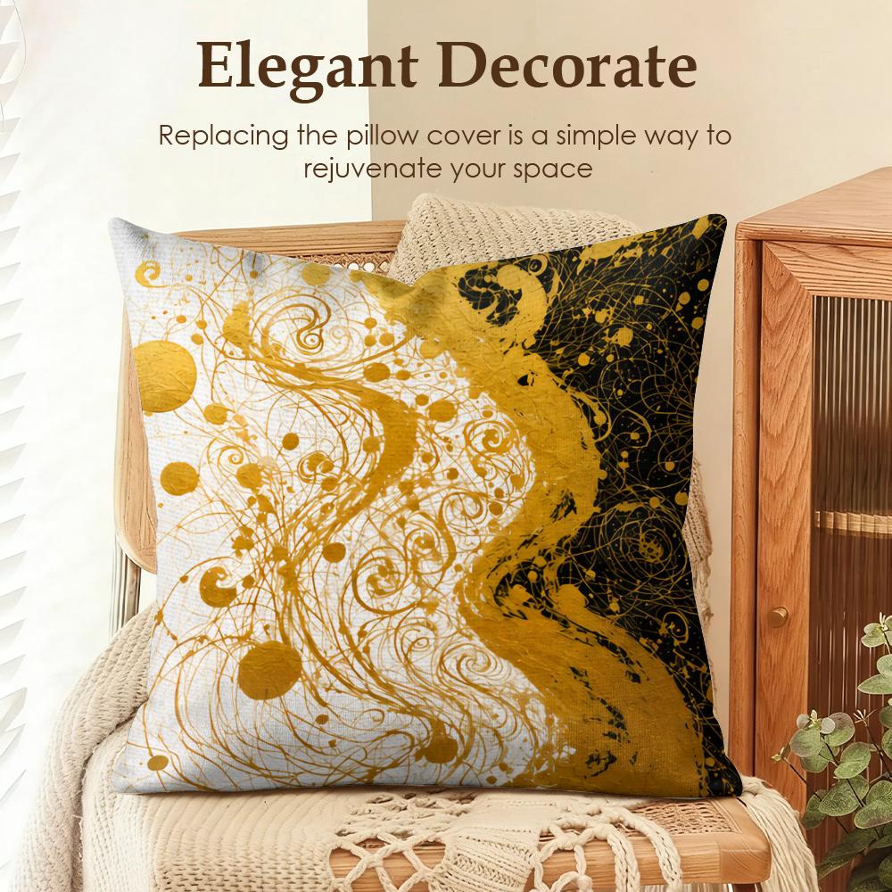 Fashion black and gold lines Cushion Cover Natural Linen Organic Fabric DoubleSided Printing Sofa Home Decor Gift Pillow Case