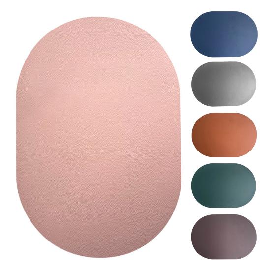 Table Mat Faux Non-slip Wipeable Leather Oval Shape Insulation Pad for Dining Room