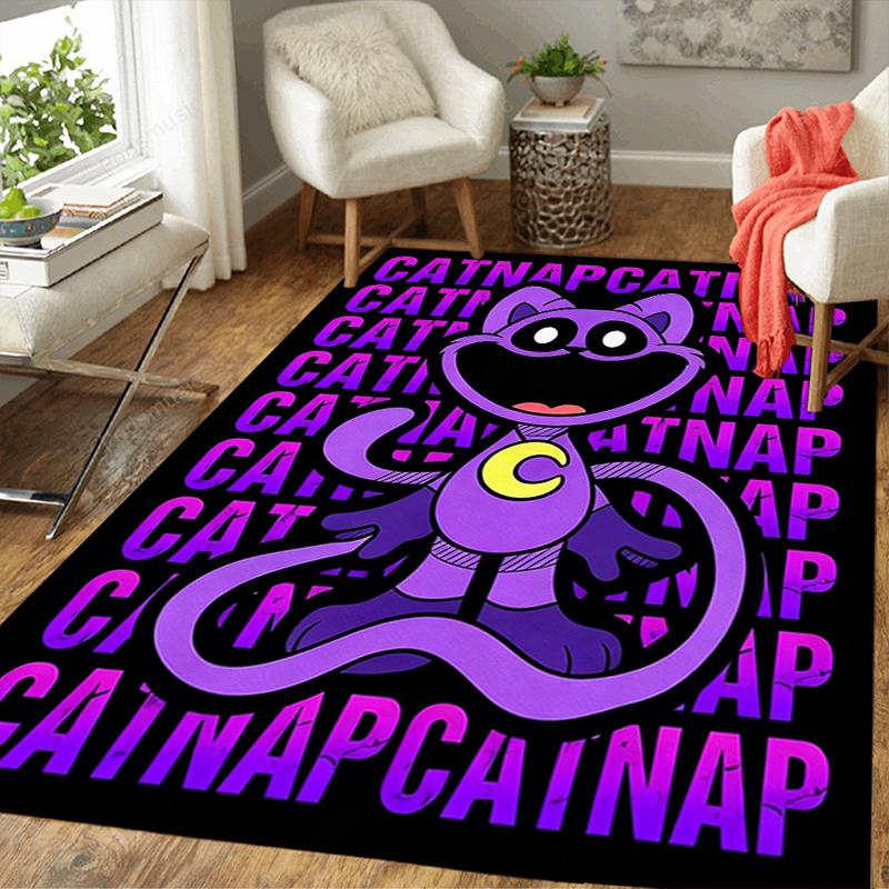 1Pc Purple Cat Nap Rug, Office Carpet Indoor Outdoor Doormat, Non-Slip Soft, Living Room, Christmas Halloween Gift. M92886