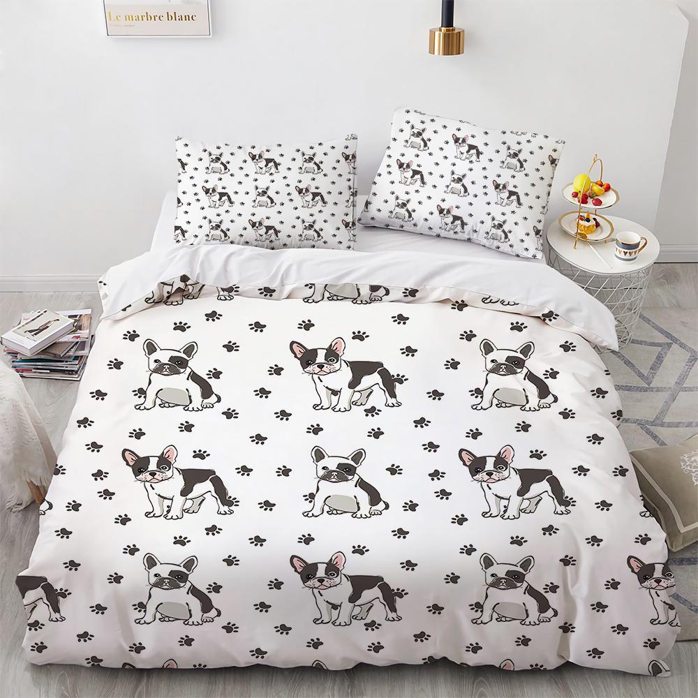 French Bulldog Bedding Set Children Boys Girls Duvet Cover Cartoon Puppy 3pcs Single Double Twin Full King Size Duvet Cover Set