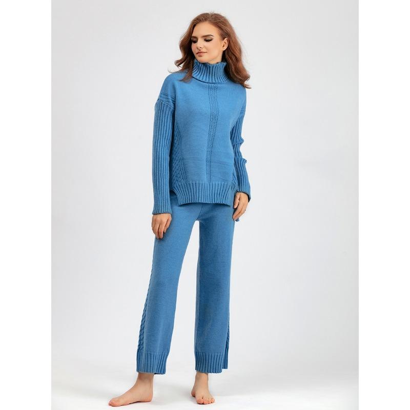 Женские вязаные спортивные костюмы из двух предметов, зимняя кашемировая водолазка большого размера, свитер, шаровары, теплый комплект из 2 предметов