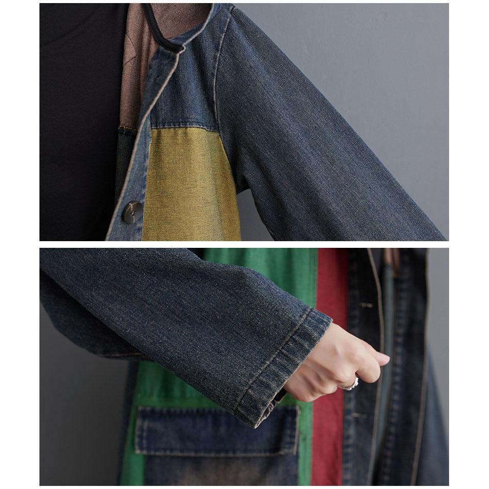 Women Modis Print Patchwork Ladies Windbreaks Oversized Autumn Denim Long Hoodies Trench Coat Casual Loose Woman Trench