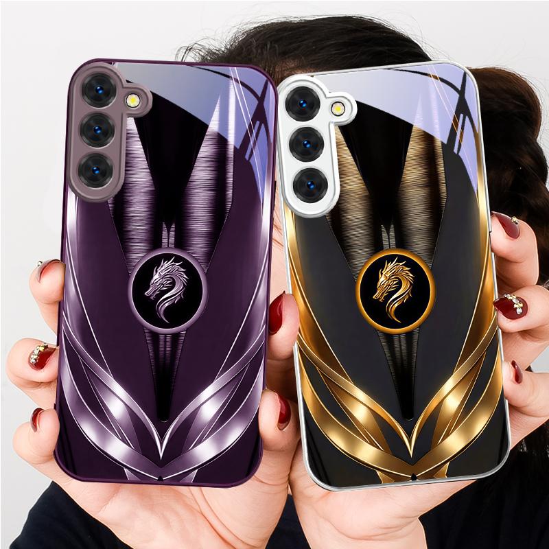Серый чехол для телефона из стекла с узором золотого дракона Для Samsung S26 S22 S8 9 10 S20 Ultra S21 Pro S22 Plus S23 FE S24Ultra S25 Edge S24+