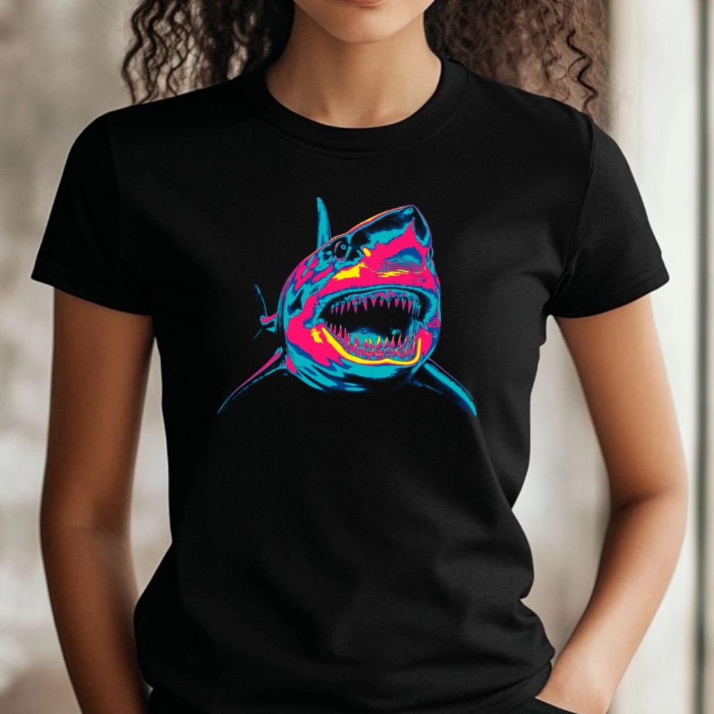 T-Shirt Frauen Lustiges Haifisch Motiv Baumwolle Größe XS bis 3XLWird in neuem Fenster oder Tab geöffnet
