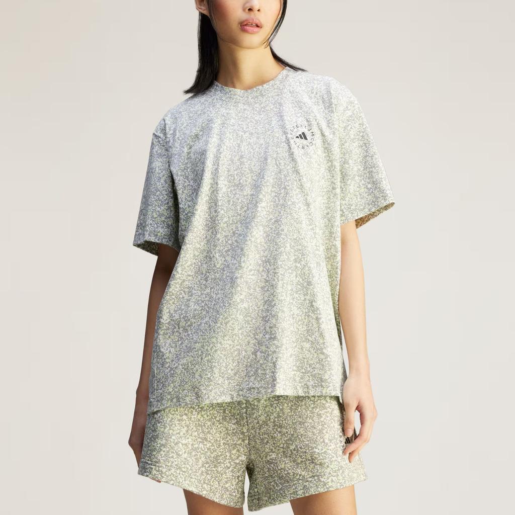 Adidas Stella McCartney Printed Loose Round Neck Short Sleeve Drop Shoulder T-Shirt Women T-Shirts White Dove-Gray JD7952