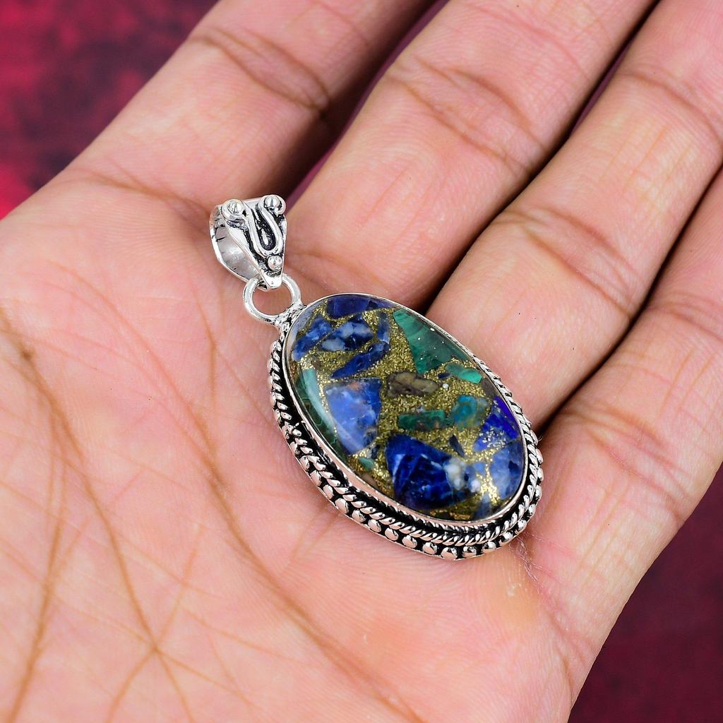 Подвеска из меди и лазурита, малахита, ювелирные изделия из цельного серебра 925 пробы с драгоценными камнями, подвеска ручной работы, на День памяти