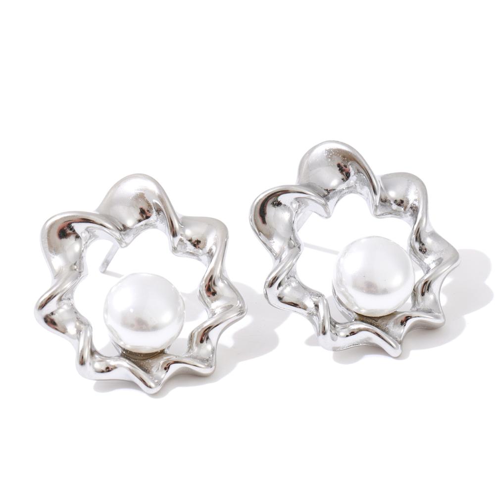 Eetit Fashion Stainless Steel Simulated Pearls Flower Stud Earrings for Women Waterproof Trending Ear Daily Jewelry