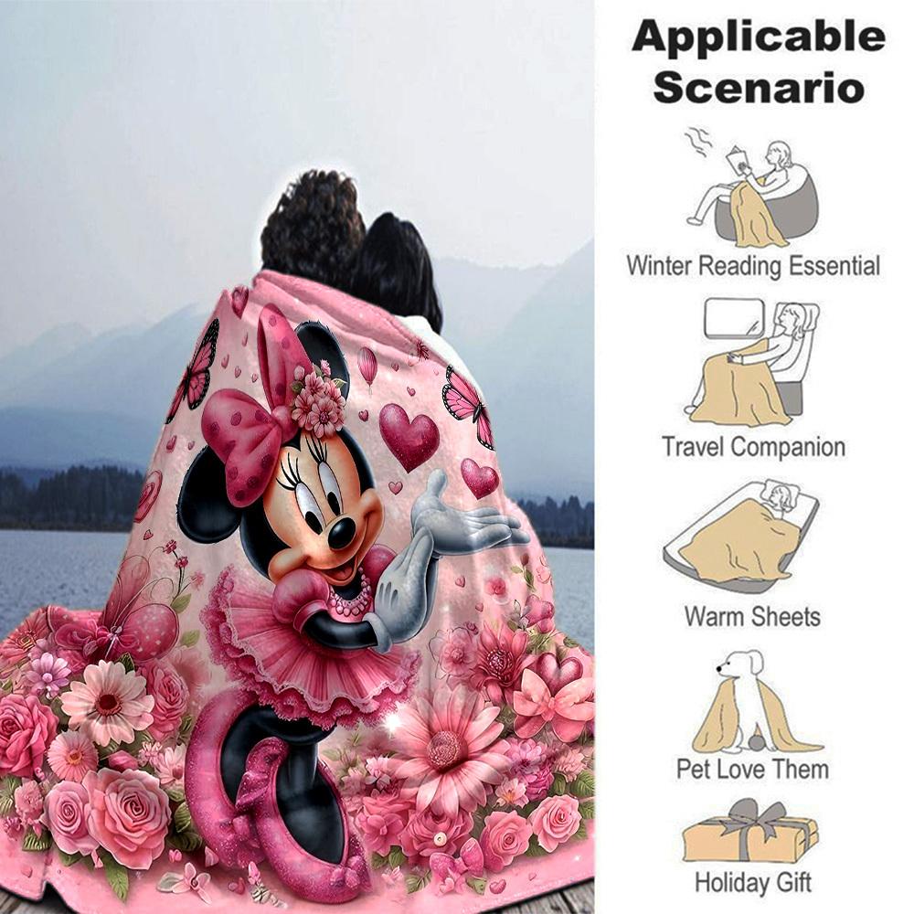 1pc Pink, butterflies, and cute Minnie Mouse blanket Lightweight Flannel Throw for Sofa Bed Travel Camping Livingroom Office Couch Chair