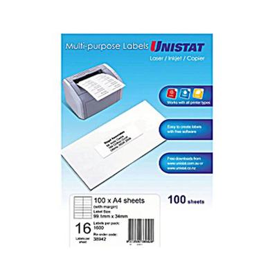 Самоклеящаяся этикетка Avery Unistat с полями 16 шт./лист 99,1x34 мм (100 шт.)