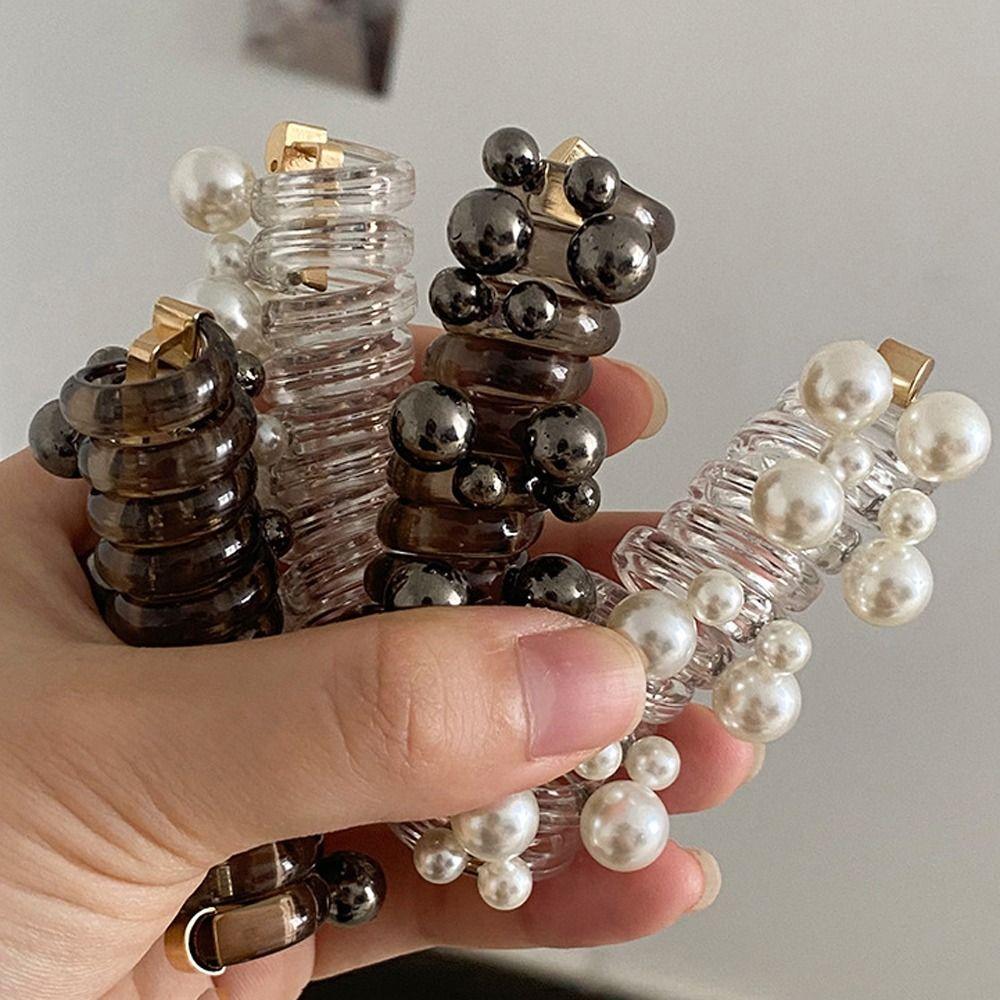 Beads Transparent Ponytail Holder Elastic Pearl Hair Ring Creative Telephone Line Hair Rope Daily