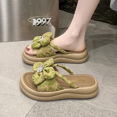 2025 лето новые цветочные пляжные шлепанцы женские летние для отдыха на море с юбкой сандалии на толстой подошве
