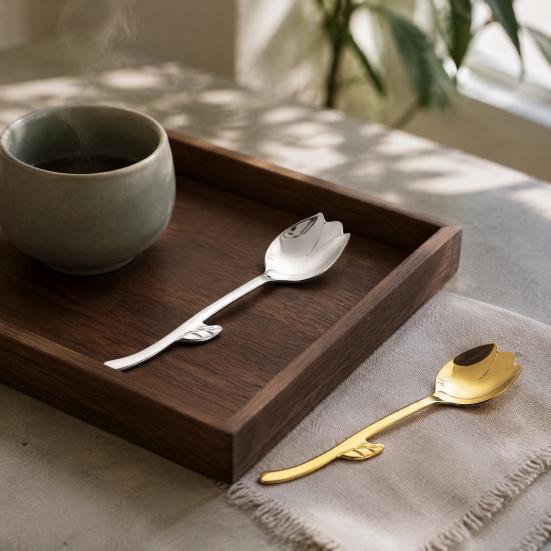 Kitchen Dining Accessory Tulip Shaped Stainless Steel Spoon, Long Handle Coffee Ice Cream Dishwasher Safe Spoon Dessert Serving with Hanging