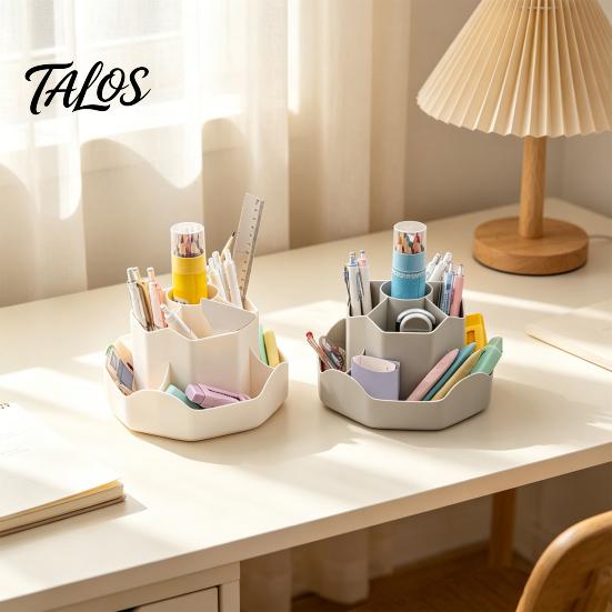 Вращающийся органайзер для ручек Talos с 9 отделениями, бесшумный, плавно вращающийся на 360 градусов, органайзер для карандашей для стола, настольная коробка для хранения, принадлежности для рисования