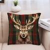Christmas Elk Pillow Cover Red Green Plaid Elk Head Throw Pillow Cover 18 Inch X 18 Inch Winter Festive Pillowcase for Home Couch Sofa Bed Decoration
