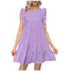 Women's Round Neck Casual Short Sleeve Ruffle-Trim Summer  Dresses