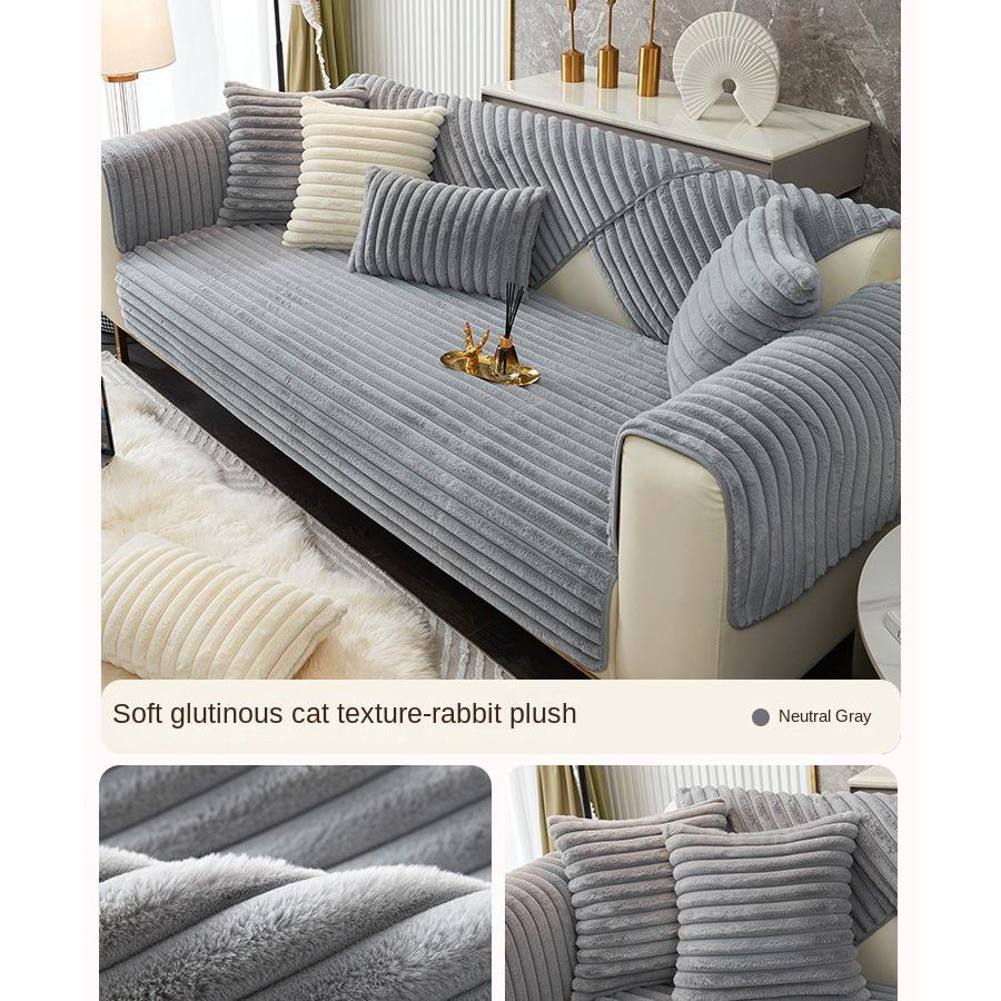 Winter Thickened Rabbit Plush Sofa Cushion Sectional Couch Covers Sofa Slipcover Chaise Lounge Cover for Pets Dog Cat