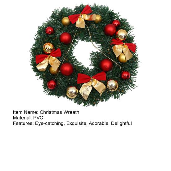 12 Inch Christmas Wreath Decoration for Front Door Artificial Wreath with Bells Balls Bows for Indoor Outdoor Holiday Decor