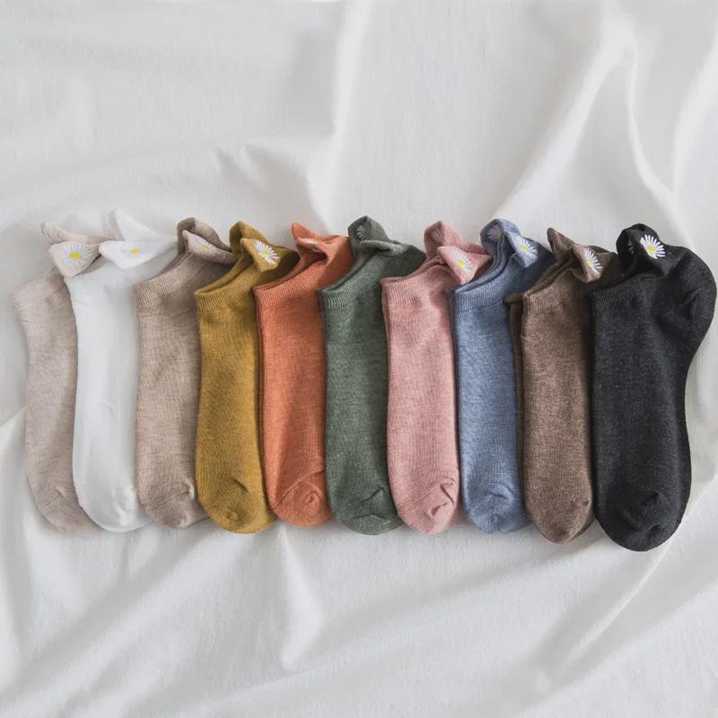 Женские носки-лодочки с вышивкой «Ромашка» — корейский стиль Quan Zhilong, весна/лето 2020 г.