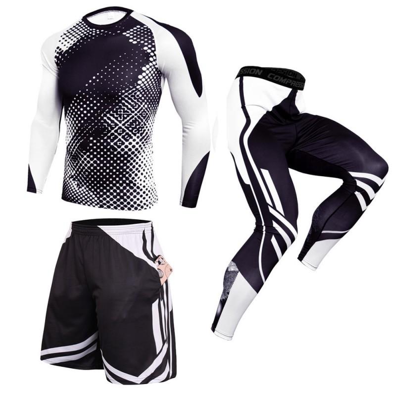 Mens Quick-Dry Athletic Set: Compression Running Pants Long-Sleeve Tee Gym Basketball Outdoor Fitness