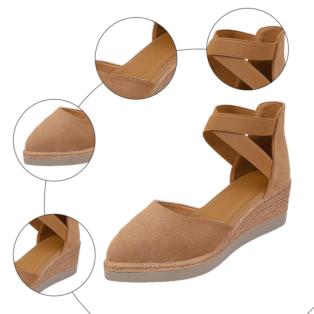 Горячая Распродажа Сандалии Женские Заостренный Носок Замшевые Сандалии на Танкетке с Толстой Подошвой Удобные Шлепанцы и Вырез Дизайн Подходящие Сандалии