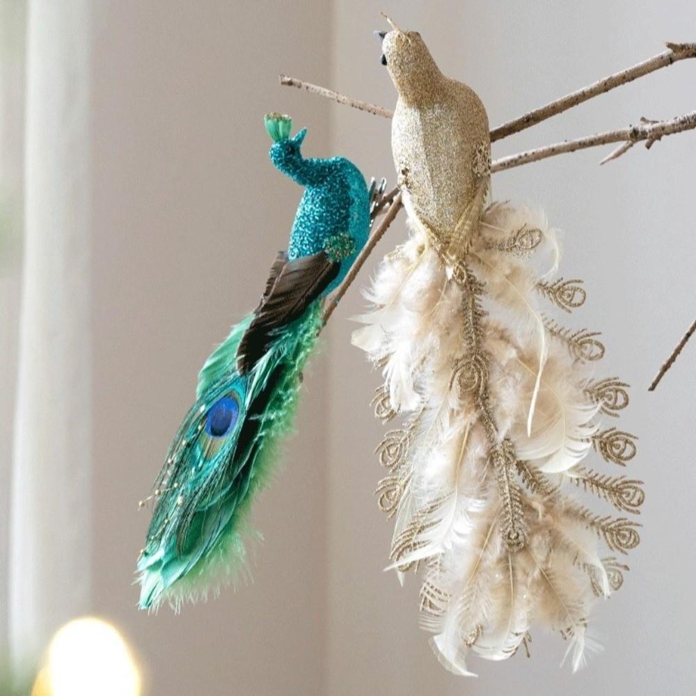 Блестящие Рождественские Павлины Ручной Работы Имитация Птицы Искусственное Перо Павлина Реалистичное Украшение для Рождественской Елки