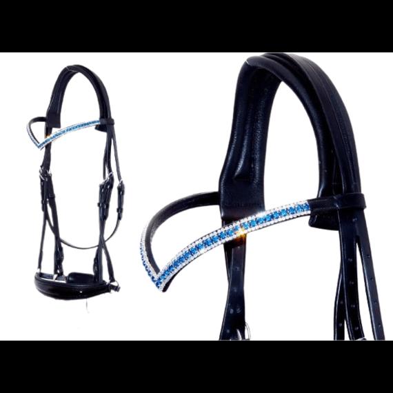 Dressage Bridle With Blue Crystal Brow-band ,Patent Nose-band With Flash For Horse