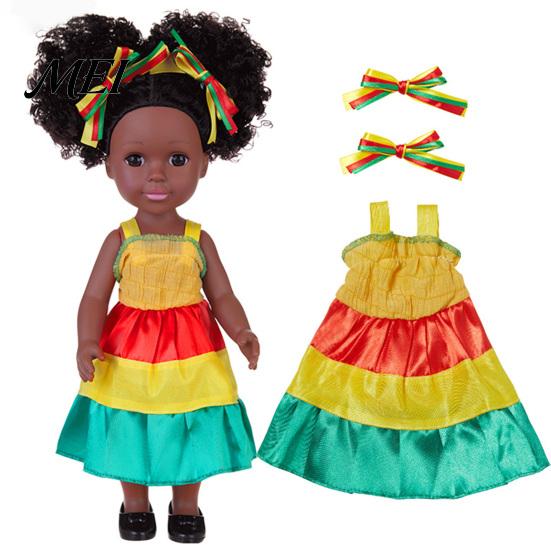 Toddler Toys for Imaginative Play 14 Inch Black Doll with Afro Hair, Soft Vinyl Posable African American Dolls Curly Hair Kids, Dress Up Fashion