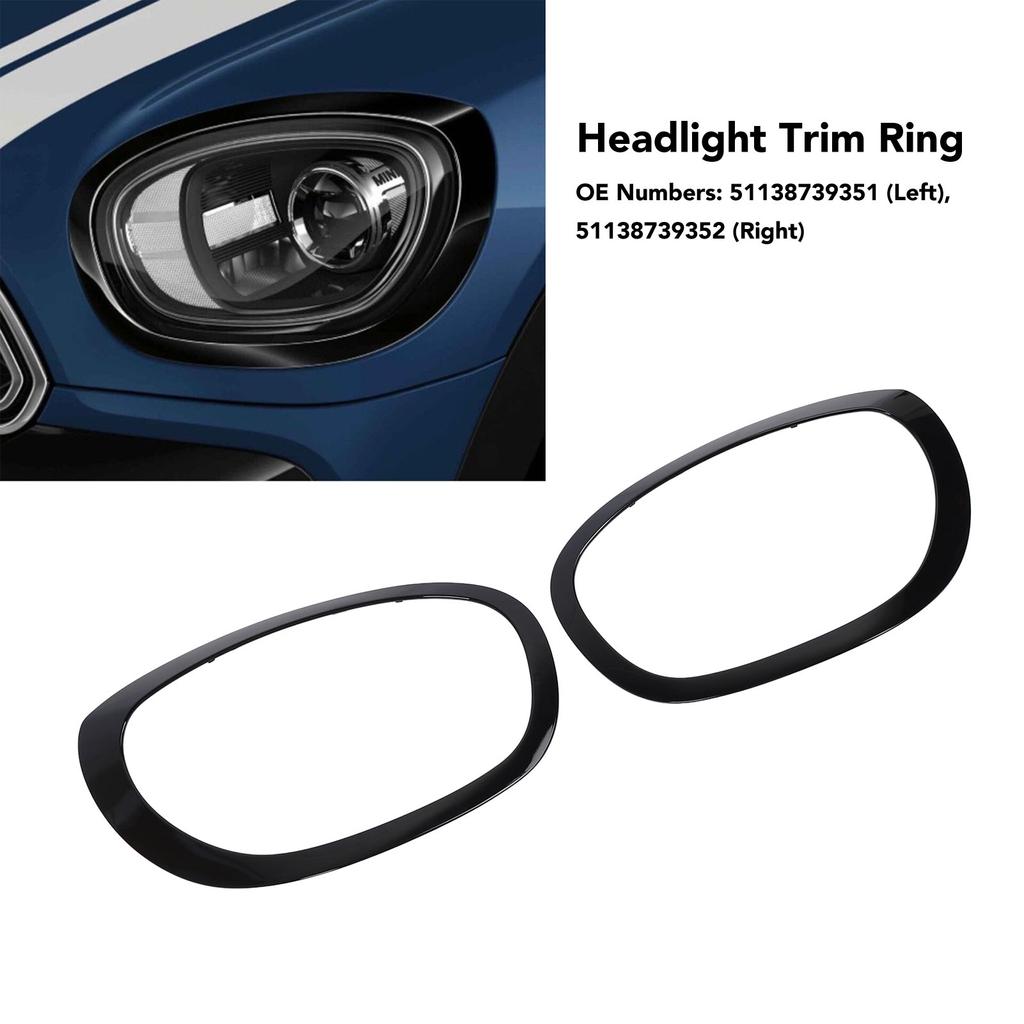 Headlamp Trim Ring Cover 1 Pair Black Headlight Trim Ring Stylish Look 51138739352 Fade Proof for F60 Countryman 2017 To 2024