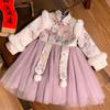 Зимний Hanfu для девочек 2025 года с флисовой подкладкой: Стиль Новогодней Феи, Традиционный Детский Костюм