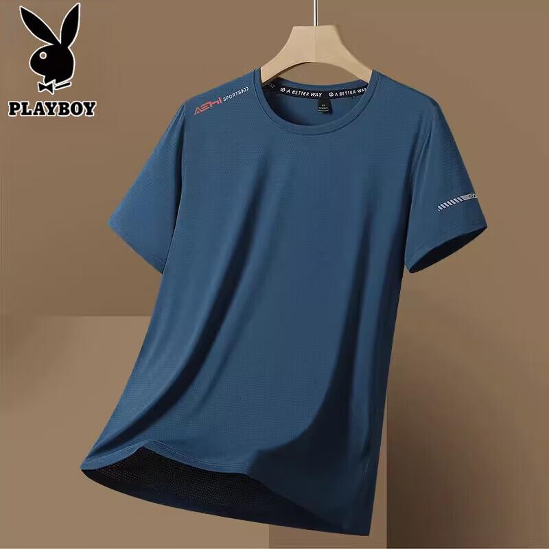 PLAYBOY Мужская футболка с коротким рукавом из ледяного шелка, быстросохнущая
