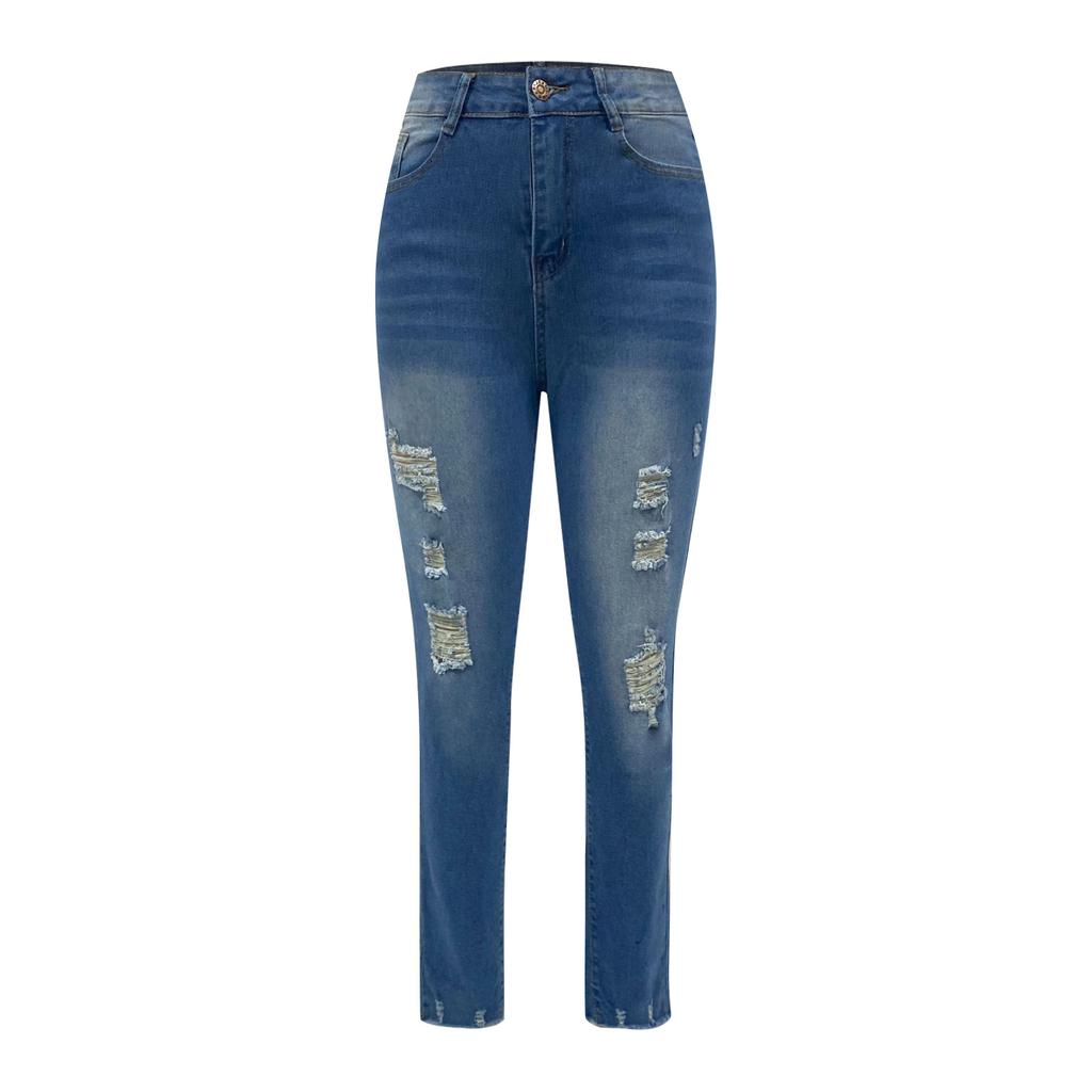 Omen's Hole Узкие потертые брюки из телячьей кожи Джинсы Длинные брюки