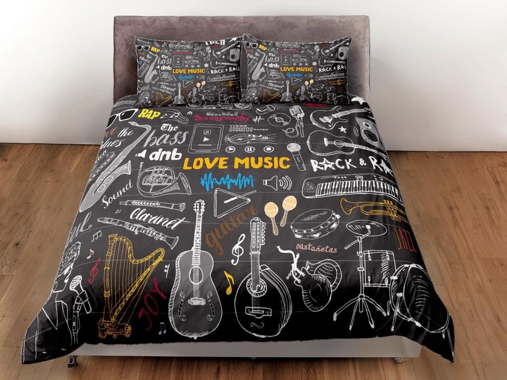 Music Themed Bedding Set, Aesthetic Duvet Cover Set, Soft bedding Cover, Artistic Bedspread, Bedroom Set, Dorm Bedding, Gorgeous Bedspread