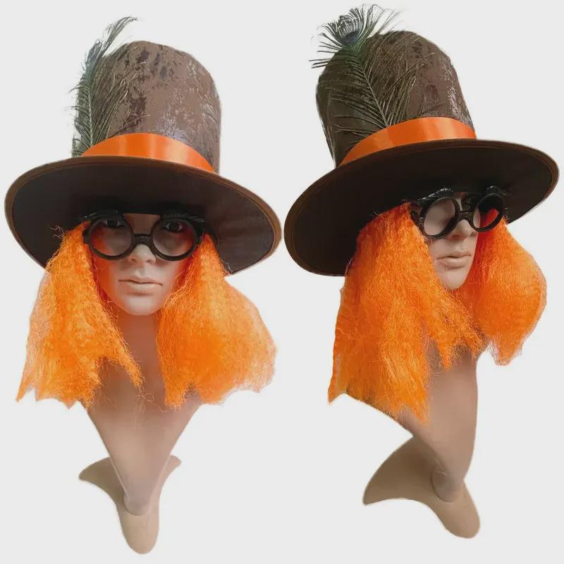 Маска на Хэллоуин из павлиньих перьев и оранжевый парик для головы