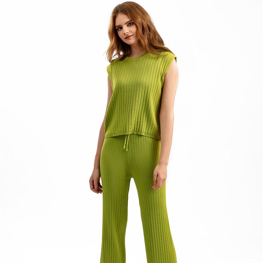 Весенне-летний женский свободный комплект из двух предметов, однотонный вязаный топ без рукавов, костюм