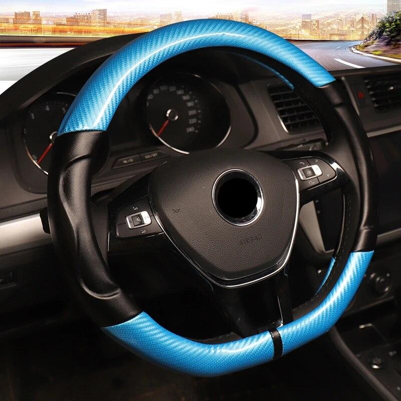 Чехол на руль автомобиля VW Golf 7 DERMAY, нескользящая мягкая кожа из микроволокна + аксессуары для интерьера из углеродного волокна