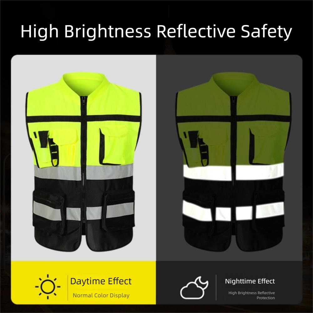with Pocket Reflective Vest High Visibility Construction Clothes Outdoor Safety Clothing Cycling