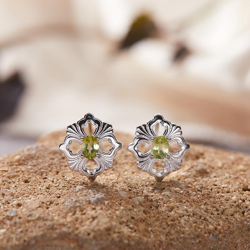 S925 Sterling Silver Natural Colored Treasure Necklace Women'S Niche Light Luxury High-End Set French Retro Brushed Collarbone Chain