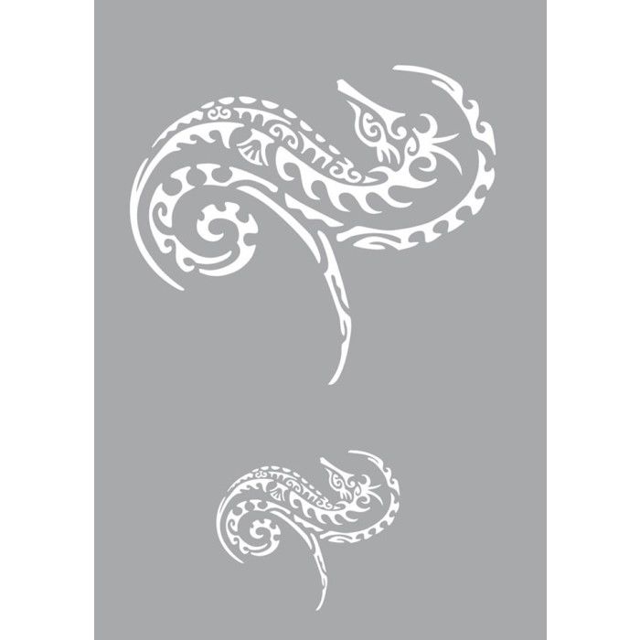 Самоклеящийся трафарет для ткани Морской конёк маори A4