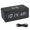 Desk Table Clocks Wooden Digital Alarm Clock Wooden Desk Digital Clock LED Display Temperature Phone Chargers Wireless Charger