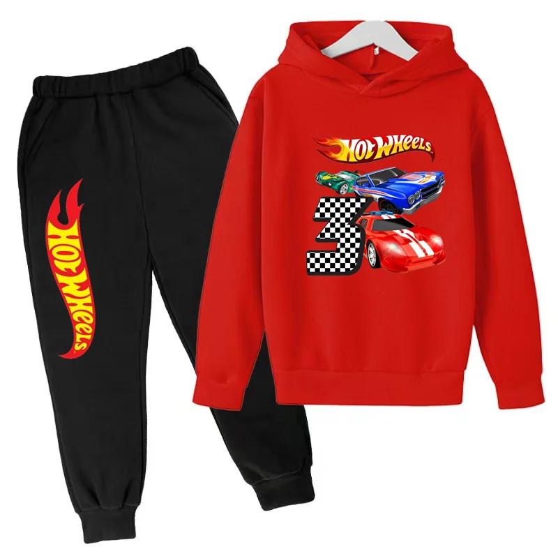 Детская одежда Худи с принтом машинок Hot Wheels Пальто 3-12 лет Мальчики Девочки Малыши Верх+штаны Модная толстовка Повседневная спортивная одежда