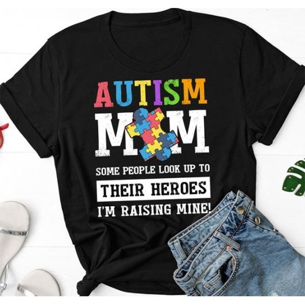 Футболка с принтом «Autism Mom Letter», женская, с коротким рукавом и круглым вырезом, свободная, летняя, женская, футболка, топы, Camisetas Mujer